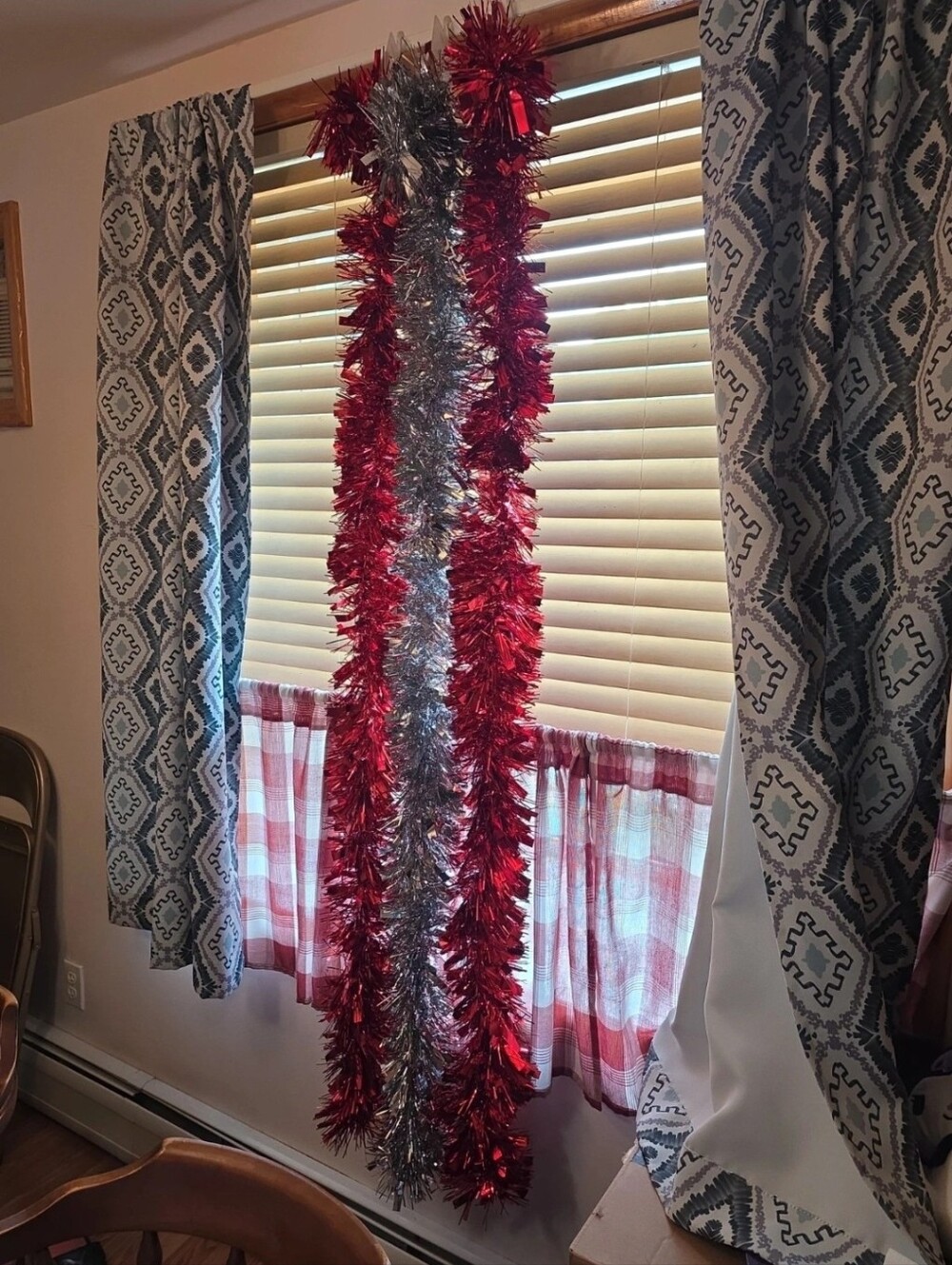 Christmas Tinsel Garland Lot - 2 Red, 1 Silver Metallic Holiday Decor 68", NEW